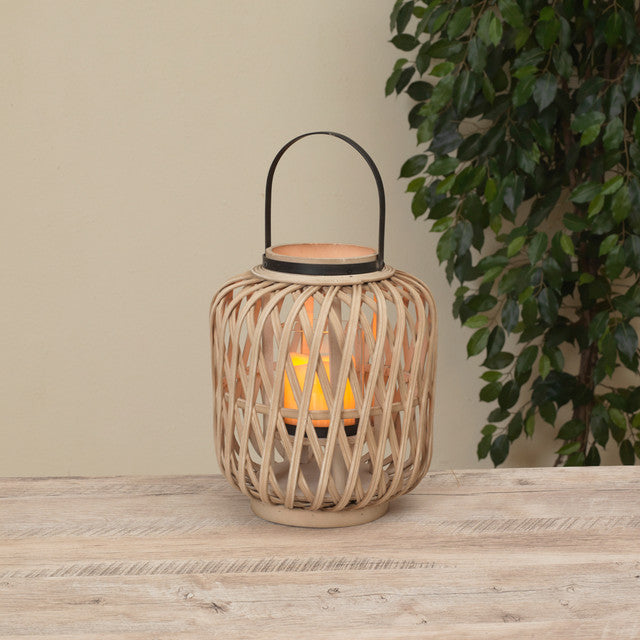 11"H Metal Bamboo & Glass Lantern — Gerson, view 2