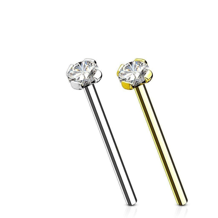 14k Gold Prong Fishtail Nose Bar 20G 18G-My Body Piercing Jewellery