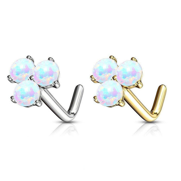 14kt Gold 3 Opal Nose L Bend 20G-My Body Piercing Jewellery