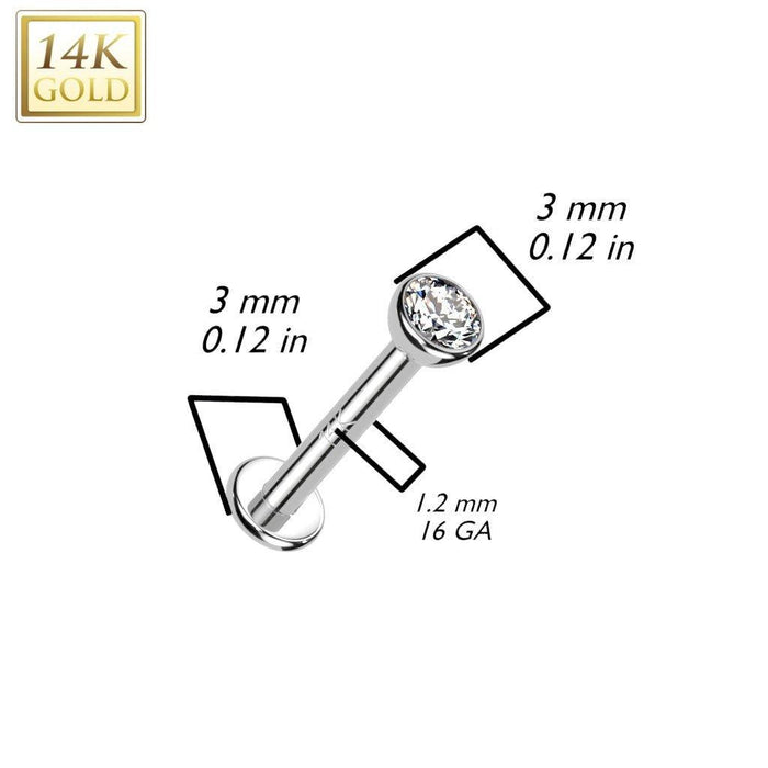 14kt Gold Bezel Gem Labret-My Body Piercing Jewellery