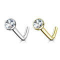 14kt Gold Bezel Gem Nose L Bend 20G 18G-My Body Piercing Jewellery
