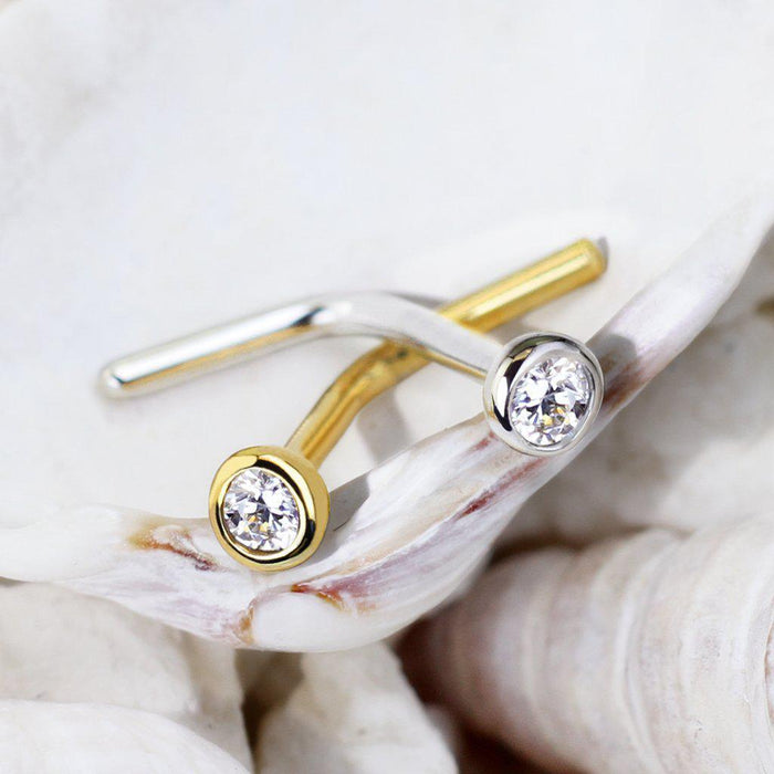 14kt Gold Bezel Gem Nose L Bend 20G 18G-My Body Piercing Jewellery