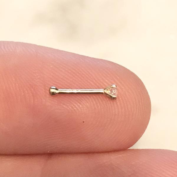 14kt Gold Clear Prong Gem Nose Bone 20G-My Body Piercing Jewellery