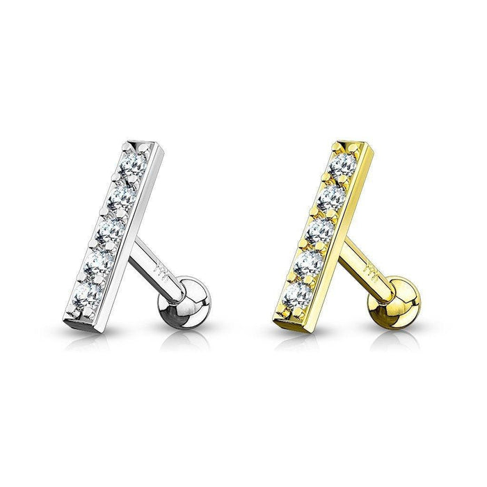 14kt Gold Gem Row Cartilage Bar 16G 6mm-My Body Piercing Jewellery