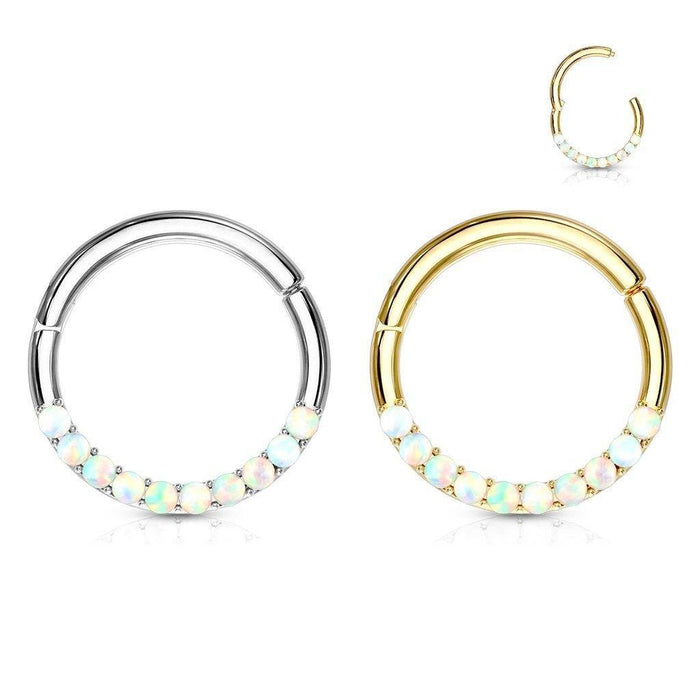 14kt Gold Opal Paved Hinged Ring 16G-My Body Piercing Jewellery