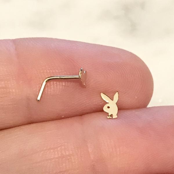 14kt Gold Playboy Nose L Bend 20G-My Body Piercing Jewellery