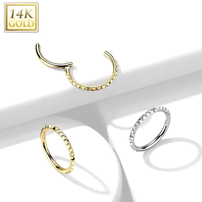 14kt Gold Pyramid Cut Hinged Ring 16G-My Body Piercing Jewellery
