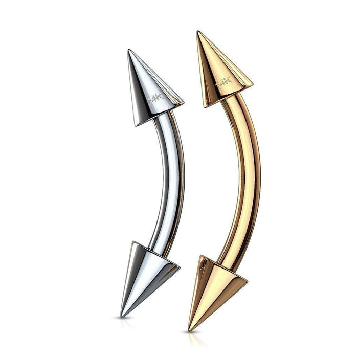 14kt Gold Spike Curve Bar 16G 8mm-My Body Piercing Jewellery