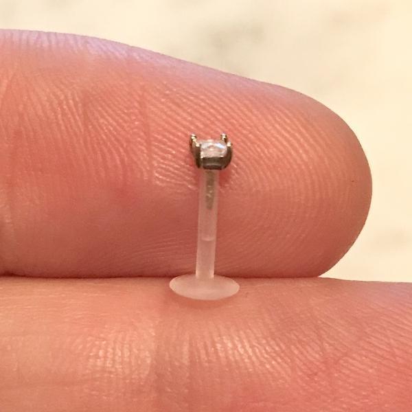 14kt Gold Square Gem Bioflex Labret 16G-My Body Piercing Jewellery