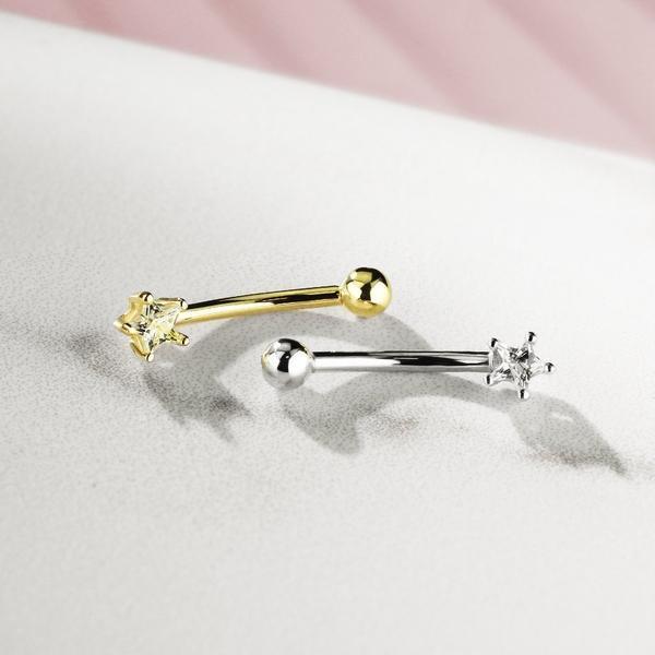 14kt Gold Star Curve 16G 8mm-My Body Piercing Jewellery