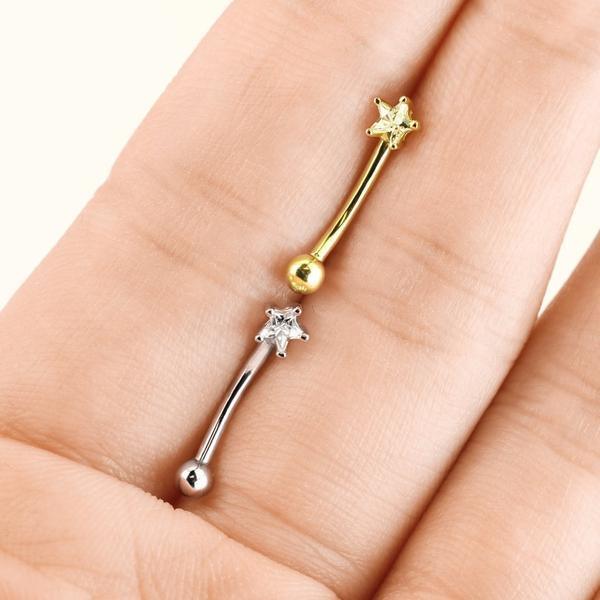 14kt Gold Star Curve 16G 8mm-My Body Piercing Jewellery