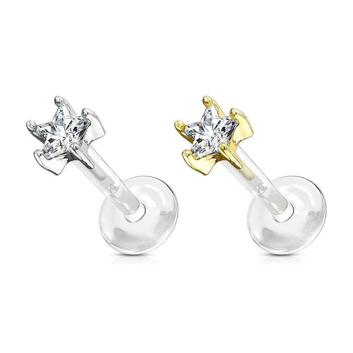 14kt Gold Star Gem Bioflex Labret 16G-My Body Piercing Jewellery