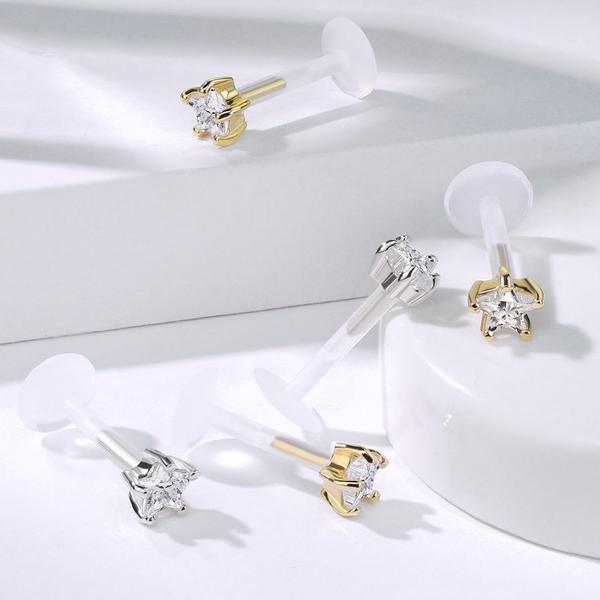 14kt Gold Star Gem Bioflex Labret 16G-My Body Piercing Jewellery