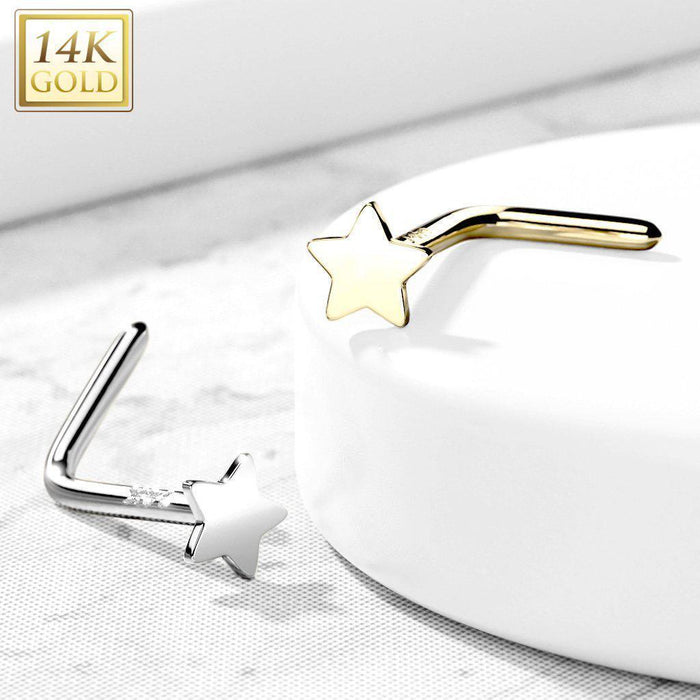 14kt Gold Star Nose L Bend 20G-My Body Piercing Jewellery