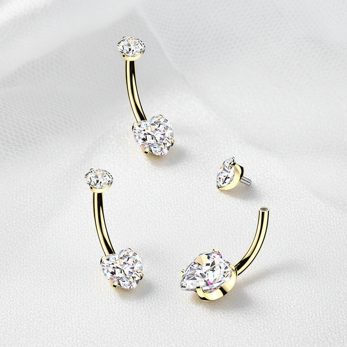 24kt Gold Plated Titanium I.T. Heart Belly Bar 14G