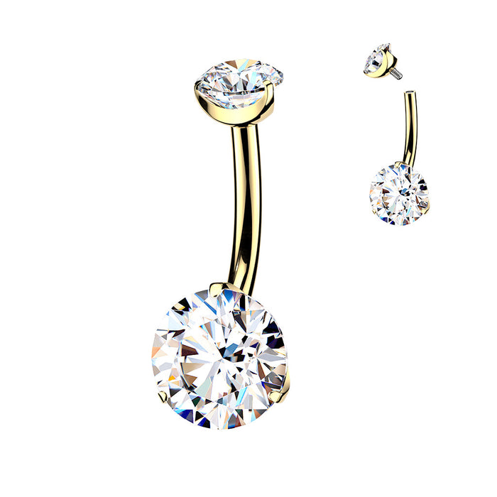 24kt Gold Plated Titanium I.T. Prong Belly Bar 14G