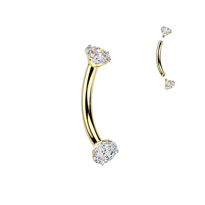 24kt Gold Plated Titanium I.T. Prong Gem Curve 16G