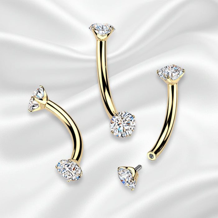 24kt Gold Plated Titanium I.T. Prong Gem Curve 16G