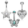 3pc Star Heart Butterfly Belly Bars 14G-My Body Piercing Jewellery