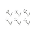 6pc Silver refined 20G L bend nose stud set with clear retainer – MBPJ