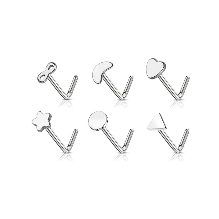 6pc Silver refined 20G L bend nose stud set with clear retainer – MBPJ