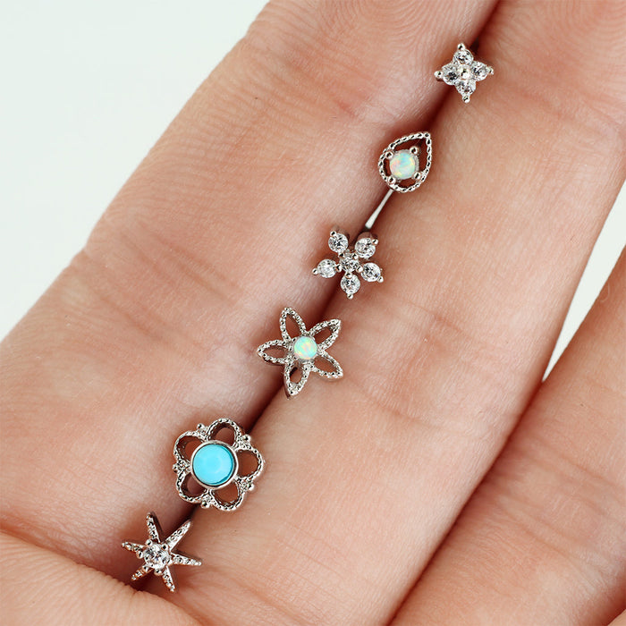 6pc Turquoise and Opal Nose L Bend and Retainer 20G