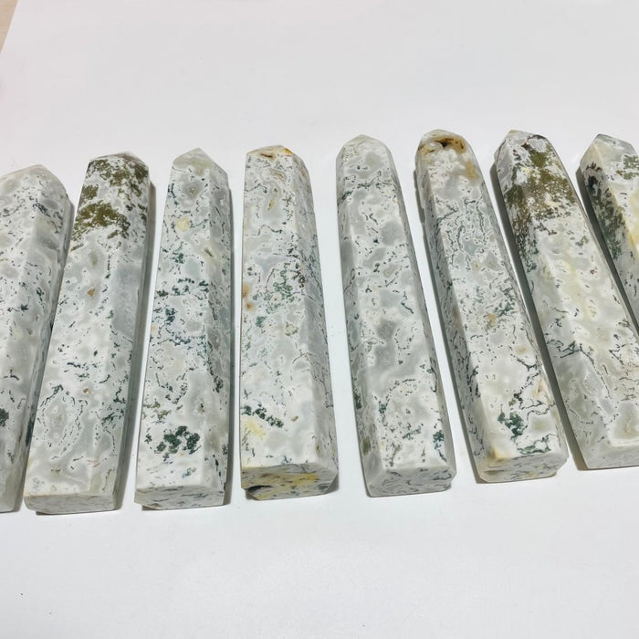 8 Pieces White Moss Agate Tower Points -Wholesale Crystals