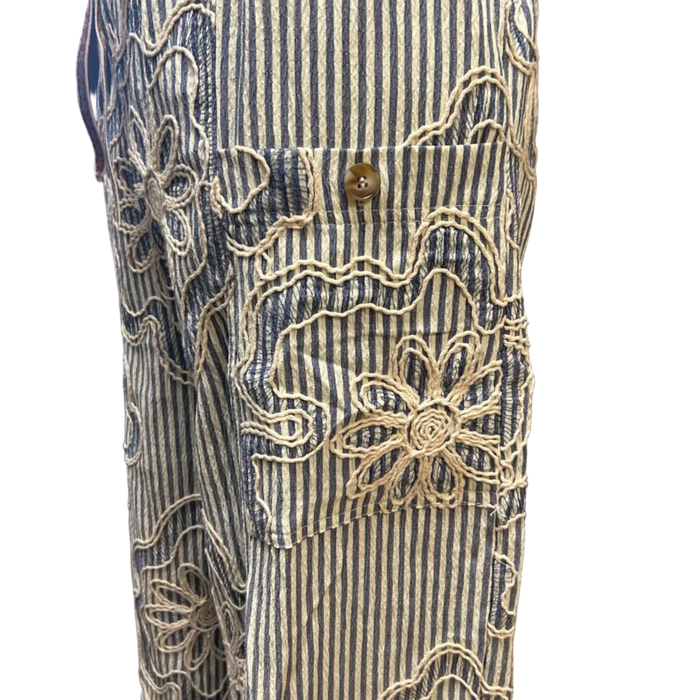 Denim Blue Embroidery Striped Woven Pants — Easel, view 4