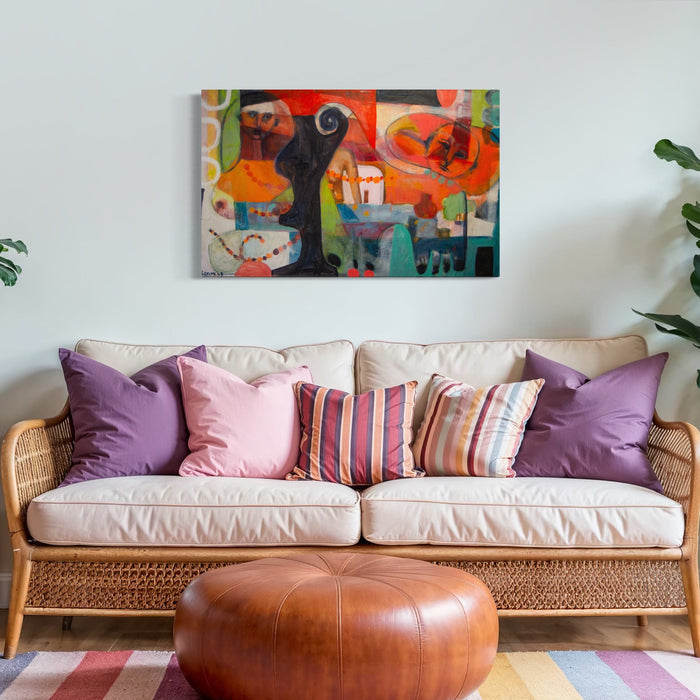 The artwork, A sitter in the jungle, by Jennifer Levine, displayed in a room.