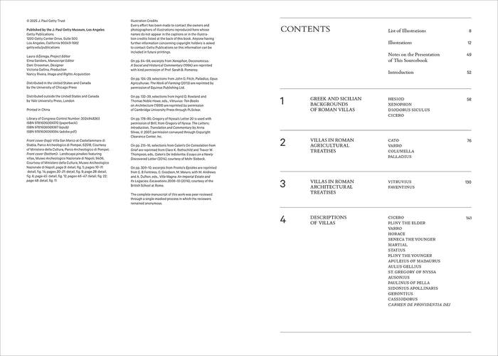 Table of contents inside page of 'Ancient Roman Villas: The Essential Sourcebook'.