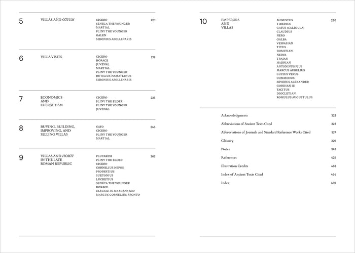 Table of contents inside page of 'Ancient Roman Villas: The Essential Sourcebook'