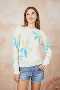 Aqua Floral Long Sleeve Sweater - Mildred Hoit