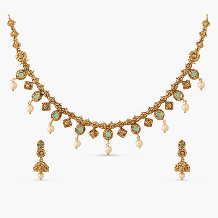 Avika Green Kempu Antique Necklace Set