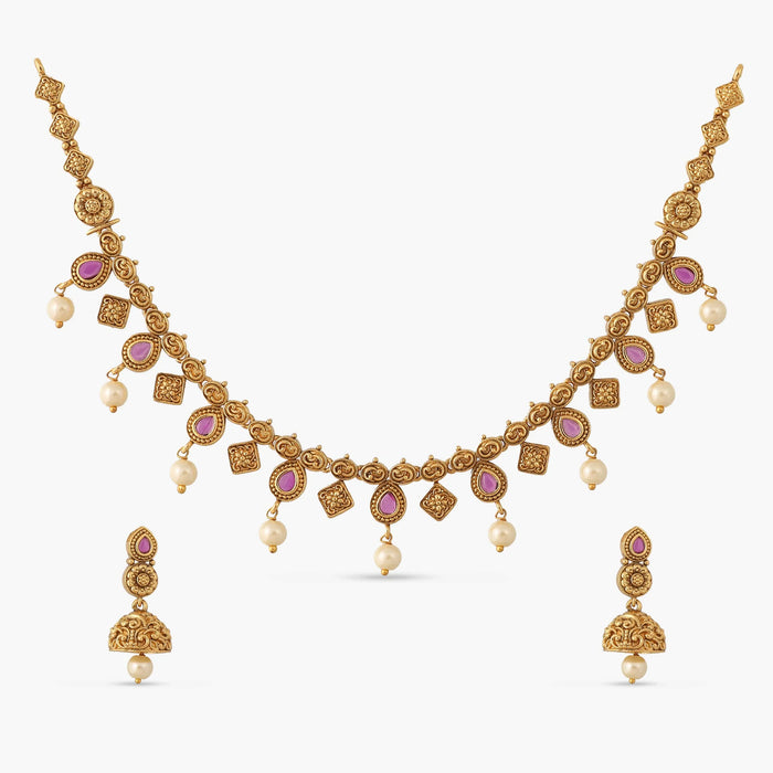 Avika Red Kempu Antique Necklace Set