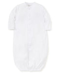 White converter gown with white picot trim made from 100% Peruvian Pima cotton.