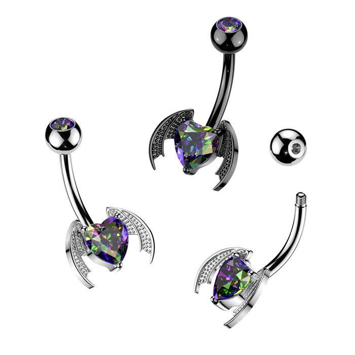 Bat Winged Heart Belly Bar 14G