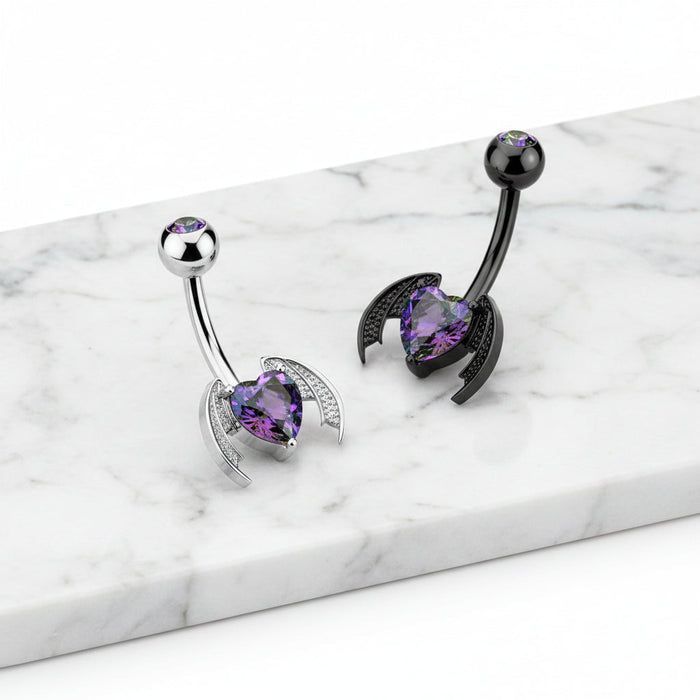 Bat Winged Heart Belly Bar 14G