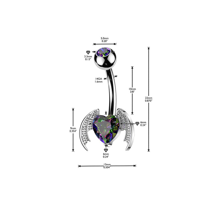 Bat Winged Heart Belly Bar 14G