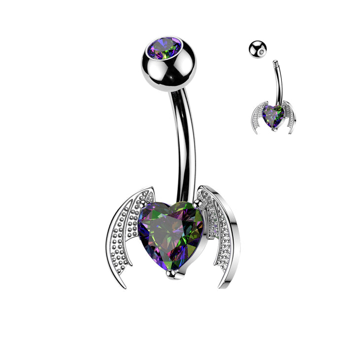 Bat Winged Heart Belly Bar 14G