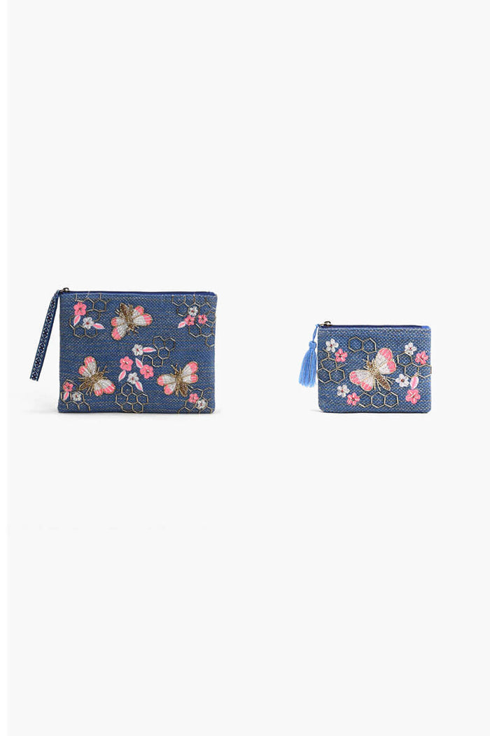 Beaded Bee Embellished Wristlet and Mini Pouch Set - Mildred Hoit