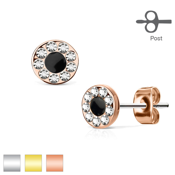 Black Centre Paved Earrings Pair