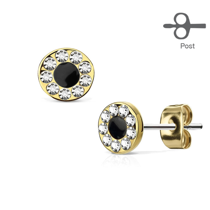 Black Centre Paved Earrings Pair