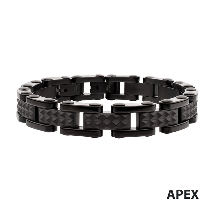 Black Steel Pyramid Stud Link Bracelet
