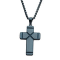 Blue IP Ridged Compact Cross Pendant