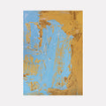 The artwork "Blue Mine" features abstract textured layers with dominant blue and gold hues, showcasing rough, organic shapes and strokes that create depth and contrast. The composition highlights a dynamic interplay of smooth and coarse textures, evoking a mined or natural mineral aesthetic. By Amy Turner.