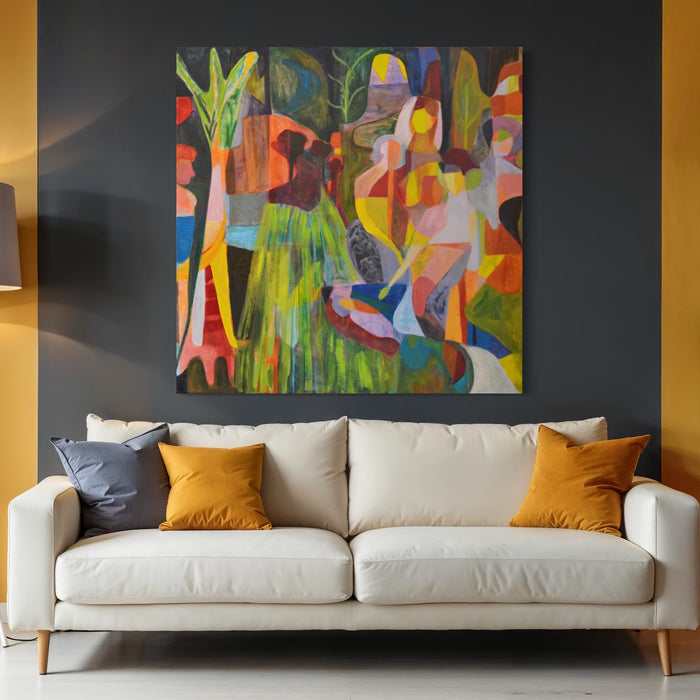 The artwork, Bob Thompson one, by Jennifer Levine, displayed in a room.
