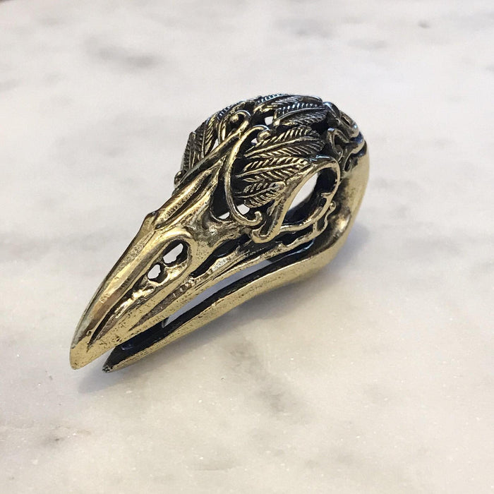 Brass Crow Skull Feather Ear Weights PAIR-My Body Piercing Jewellery