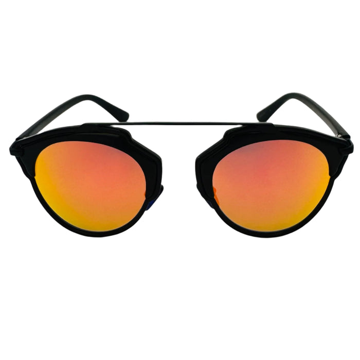 Fire Mirror Round Sunglasses with Brow Bar