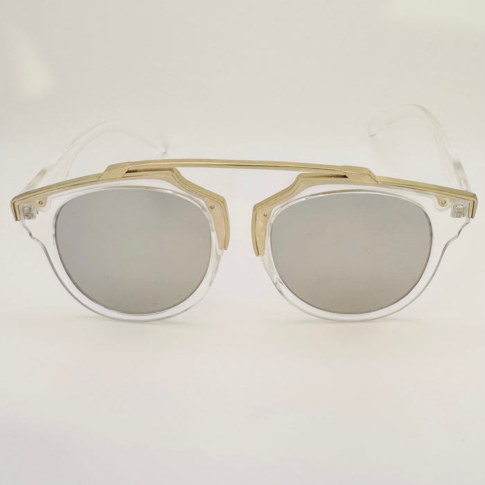 Silver Mirror Round Sunglasses with Brow Bar