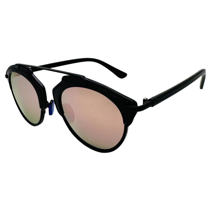 Rose Gold Mirror Round Sunglasses with Brow Bar